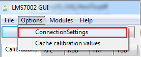 LMS7002 GUI showing ConnectingSettings option