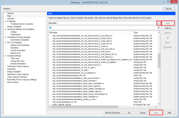 File:LimeSDR-QPCIe-COREGEN Adding files to Quartus project .png