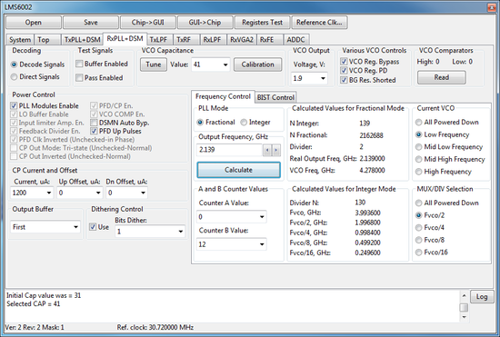 LMS Suite for LMS6002D, RxPLL+DSM controls